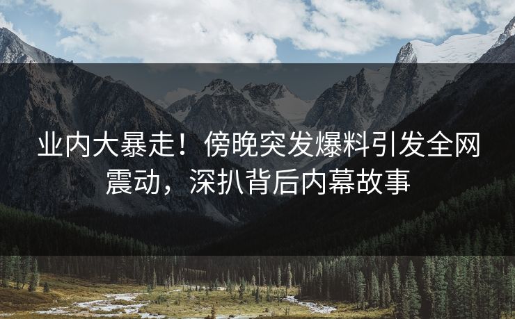 业内大暴走！傍晚突发爆料引发全网震动，深扒背后内幕故事