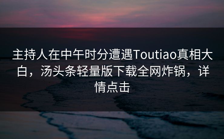 主持人在中午时分遭遇Toutiao真相大白，汤头条轻量版下载全网炸锅，详情点击